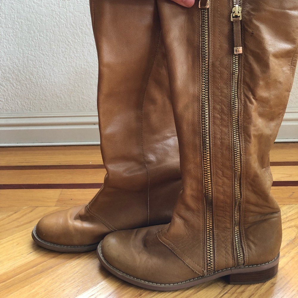 Tahari cognac leather boots